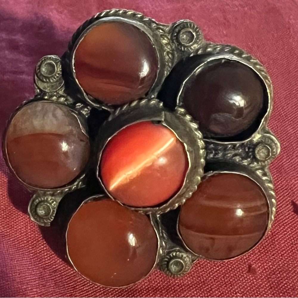 Vintage Silver and Brown Stone Brooch